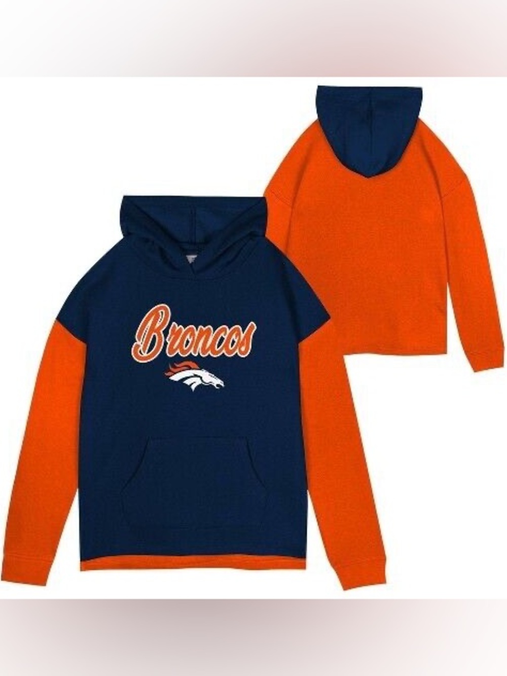 NFL Girls Navy and Orange Hooded Team Sweatshirt